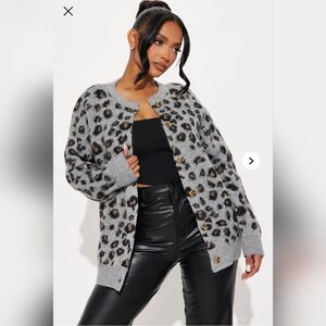 Leopard Print Gray Cardigan